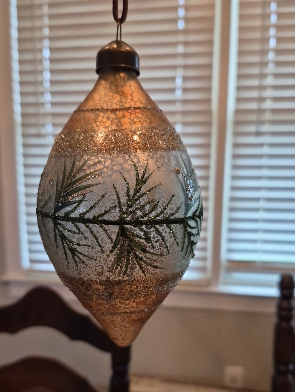 Mark Roberts Glass Teardrop Ornament with Green Pine and Gold Accents